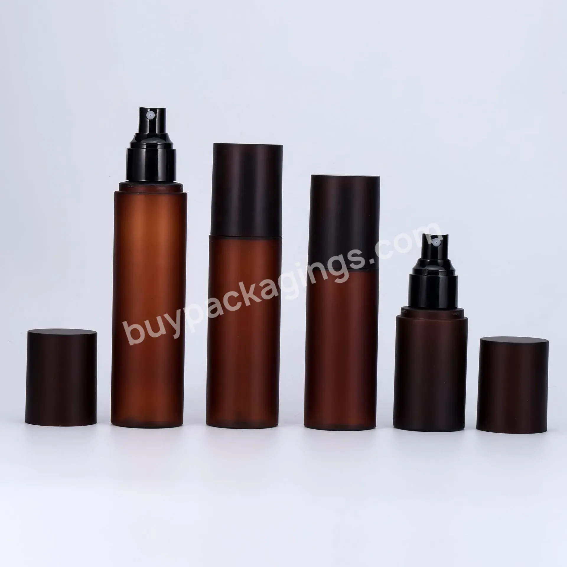 60ml 100ml 120ml 150ml 2oz 4oz 5oz Matte Frosted Dark Amber Brown Plastic Pet Fine Mist Sprayer Pump Bottle With Matte Black Ove