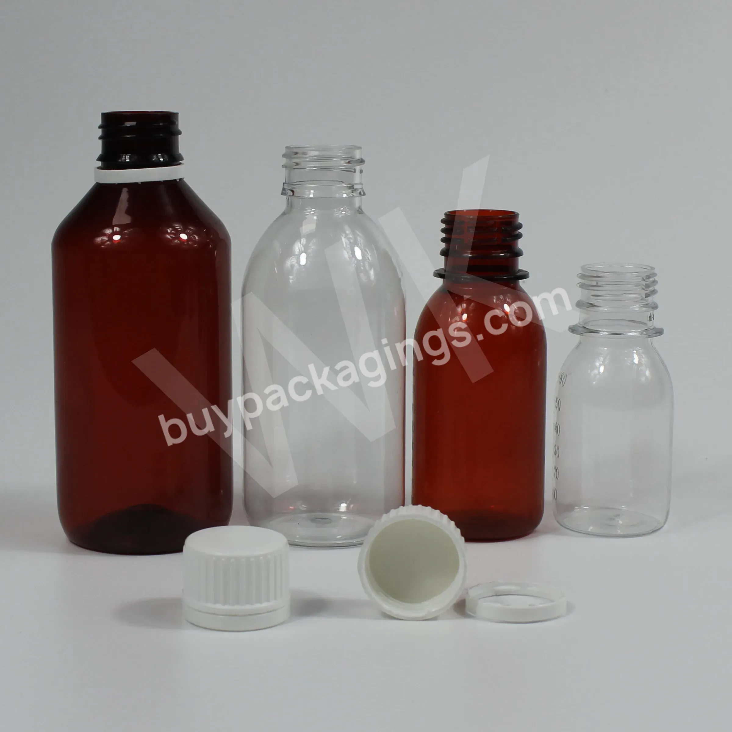 60ml 100ml 120ml 200ml 250ml 500ml Amber Cough Syrup Round Bottle Pet Plastic Medicine Liquid Bottles