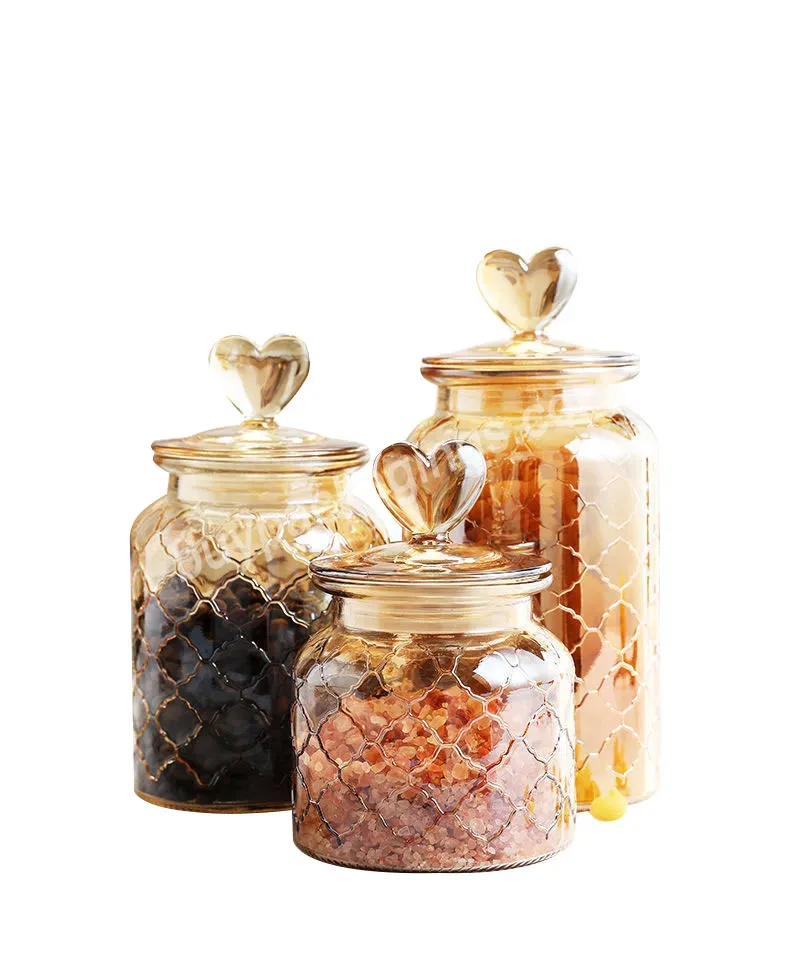 650ml 950ml 1350ml Hot Sale Glass Sealed Jar Creative Love Storage Jar Amber High Appearance Level Snack Candy Empty Jar