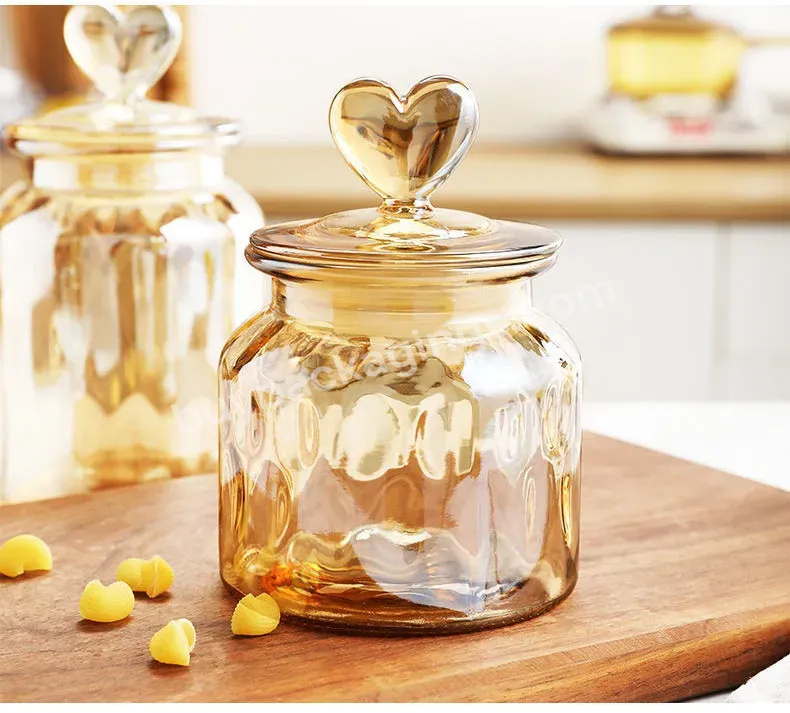 650ml 950ml 1350ml Hot Sale Glass Sealed Jar Creative Love Storage Jar Amber High Appearance Level Snack Candy Empty Jar