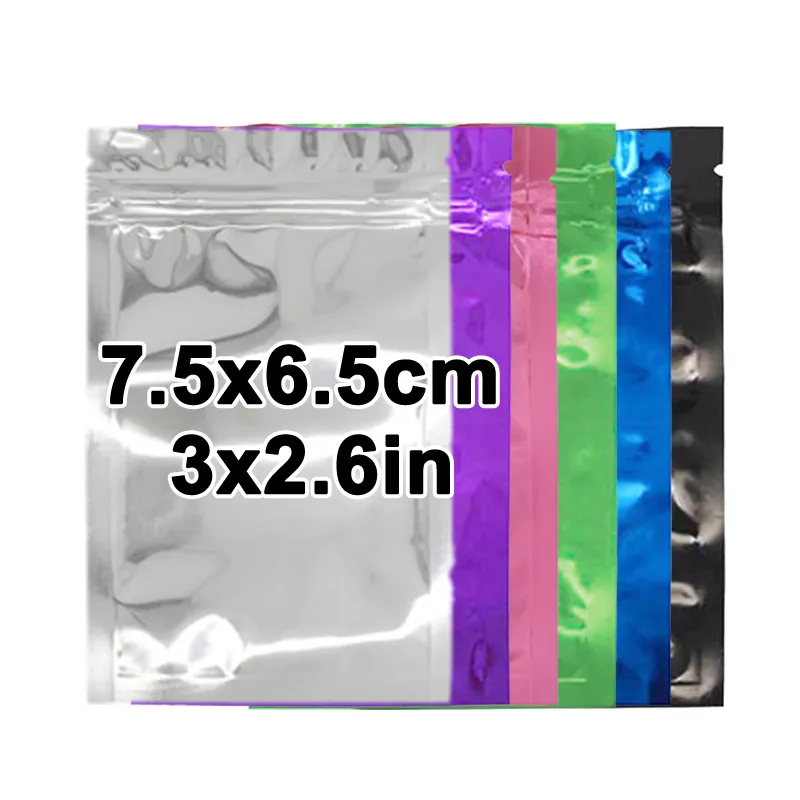 7.5x6.5cm In Stock Smell Proof Plastic Zipper Packaging Ziplock 3 Three Side Seal Aluminum Foil Flat Pouch Bag