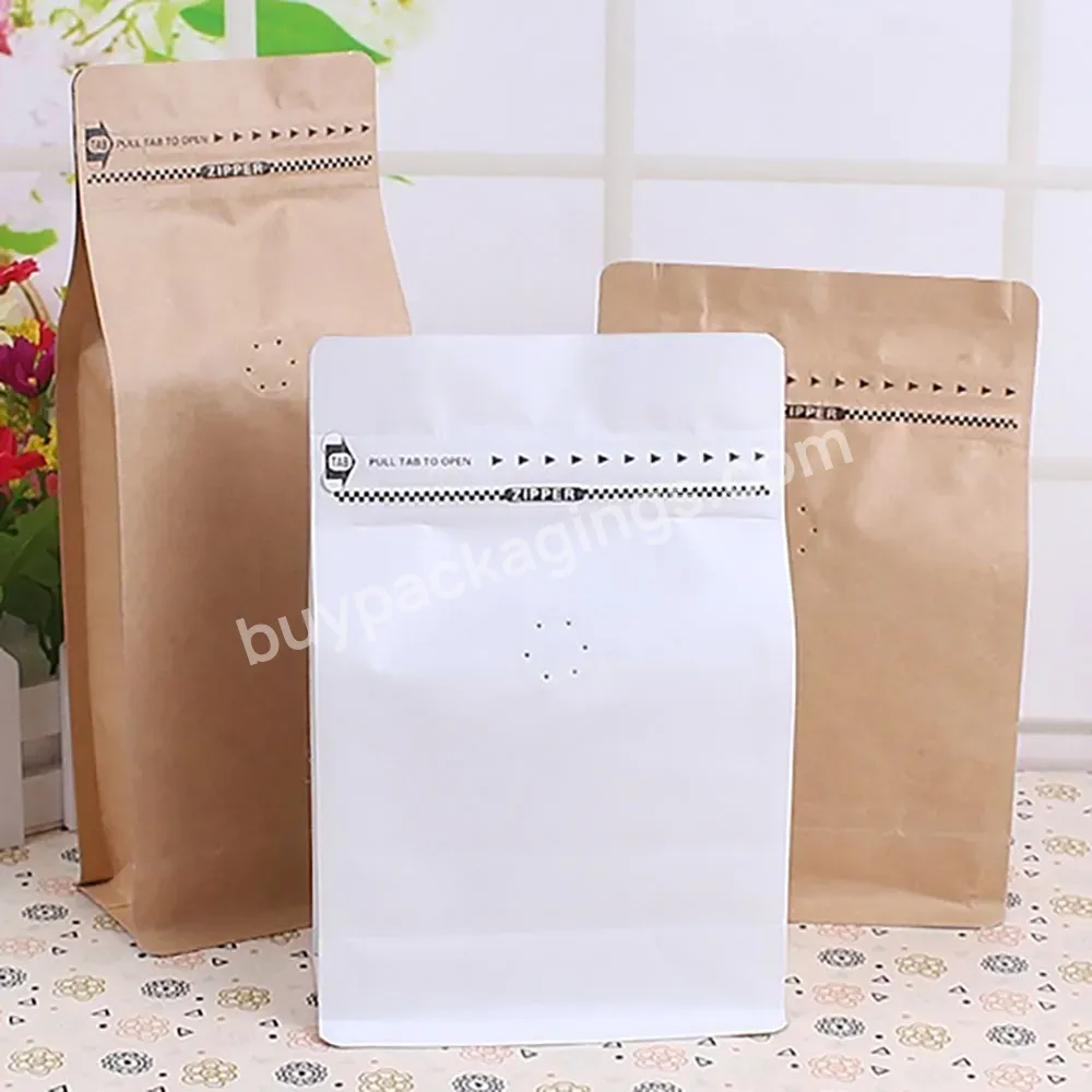 8 Sides Flat Bottom Bags Kraft Paper Packaging For Coffee Snack Food Compostable Stand Up Zipper With Valves 5 Gallon Mylar Bags