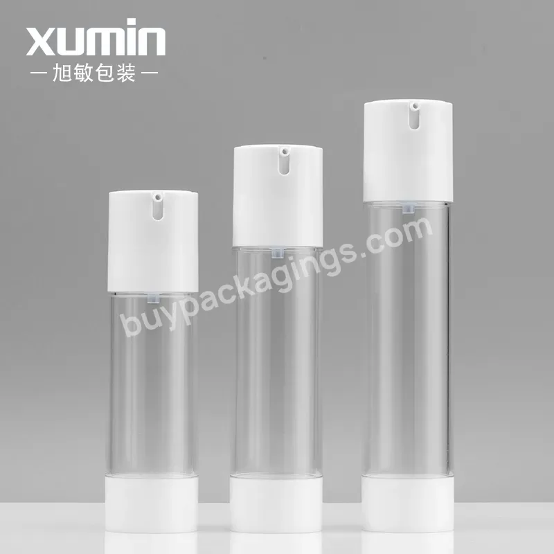 80ml 100ml 120ml Cosmetic Packaging Airless Bottle Pump Bottle White Pump Head Clear Body Custom Logo