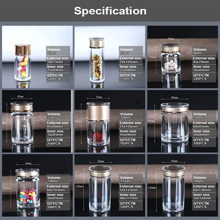 80ML 150Ml 200Ml Empty Clear Perfume Custom Round Tablet Capsule Fish Oil 60Ml Medicine Transparent Pill Bottle Glass