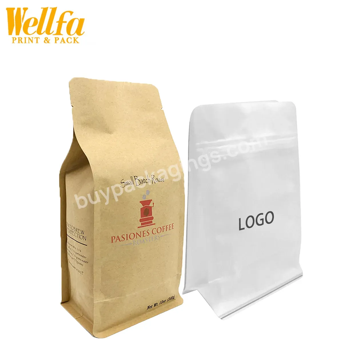 8oz 12oz Bolsas Cafe Pouch Custom Print Eco Friendly Recyclable Compostable Block Plastic Flat Bottom Coffee Bean Packaging Bags