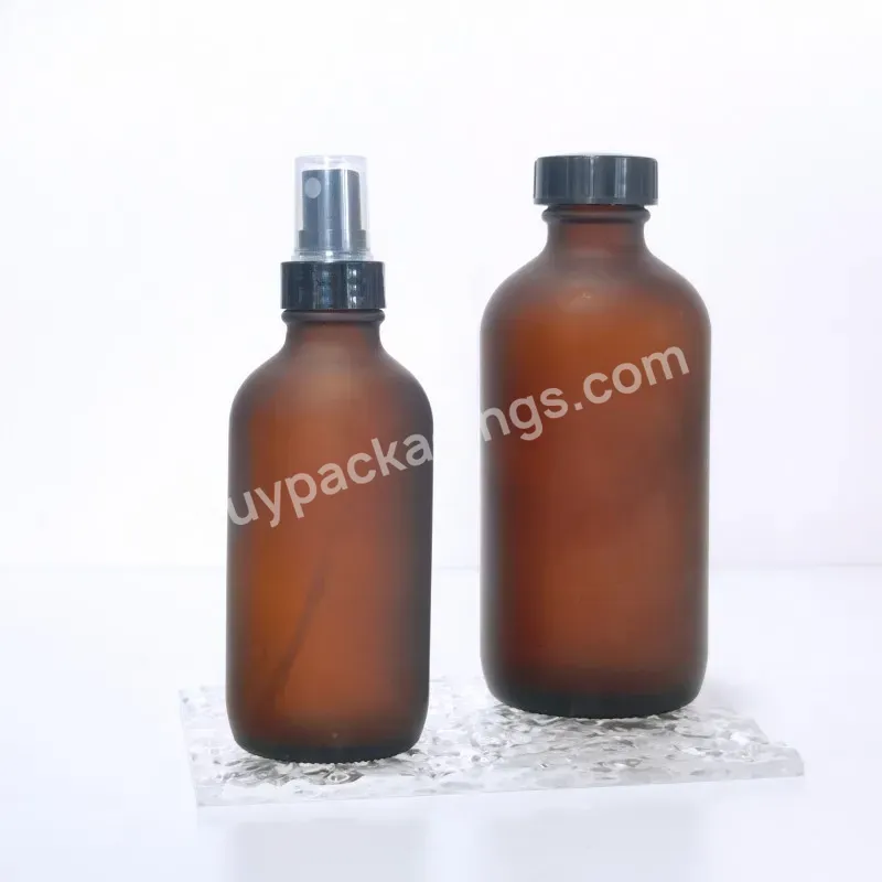 8oz 16oz 500ml Amber Boston Round Glass Spray Bottle With Spray Lotion Pump Cap