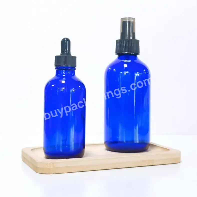 8oz 500ml Hot Sell Clear Blue Empty Boston Round Essential Oil Glass Spray Bottle With Sprayer