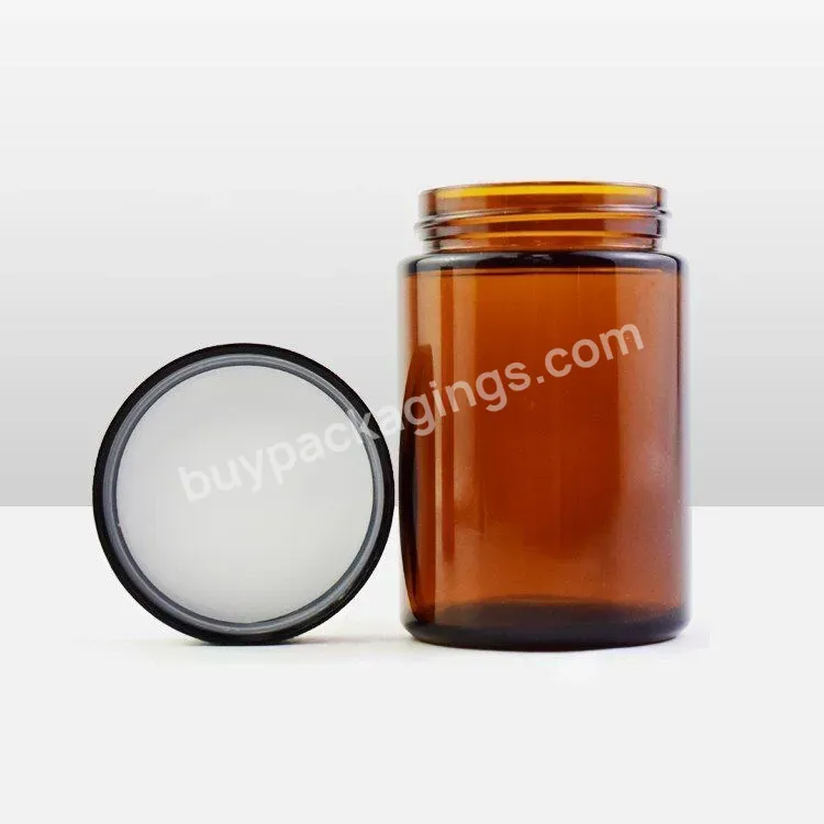 8oz Amber Color Custom Silk Screen Logo Glass Candle Jar Storage Glass Jar With Child Proof Lid