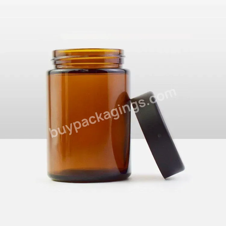 8oz Amber Color Custom Silk Screen Logo Glass Candle Jar Storage Glass Jar With Child Proof Lid