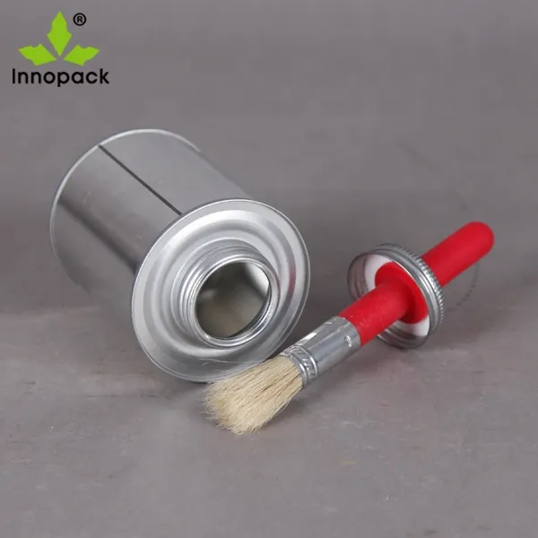 8oz Round Glue Tin Can With Easy Open Lid Brush,Metal Adhesive Can For Packing Pvc Cement