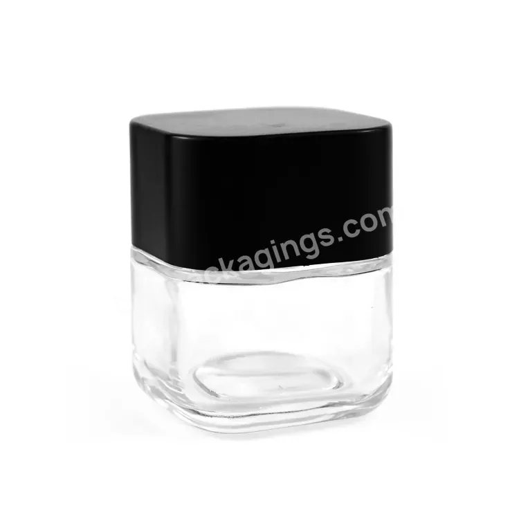 90ml 3oz New Shape 3.5g Transparent Square Side Child Resistant Packaging Glass Packaging With Child Proof Lid