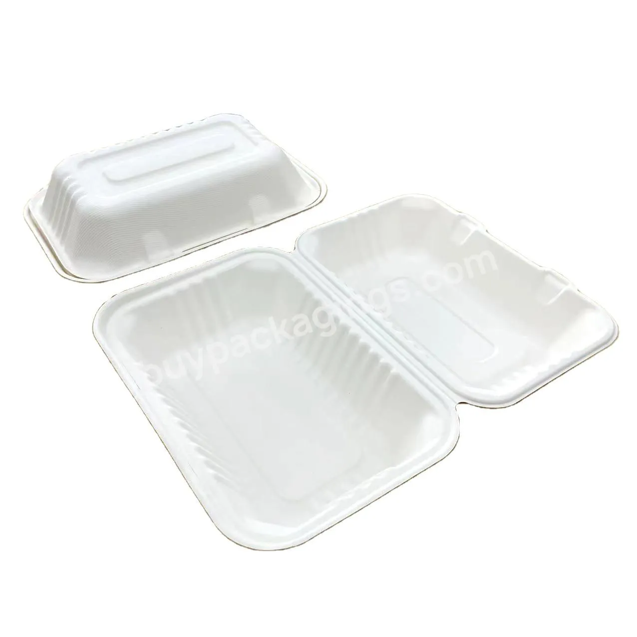 9*6 Cornstarch Takeaway Bagasse Disposable Clamshell Food Container Paper Packaging Boxes For Restaurant