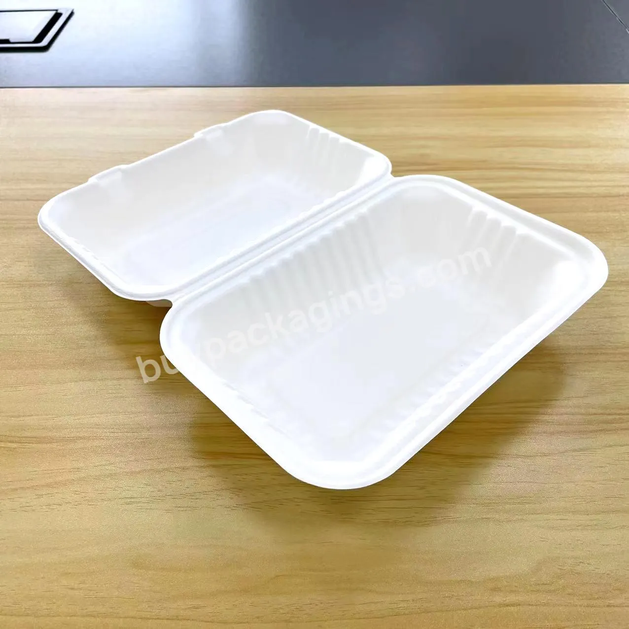 9*6 Cornstarch Takeaway Bagasse Disposable Clamshell Food Container Paper Packaging Boxes For Restaurant