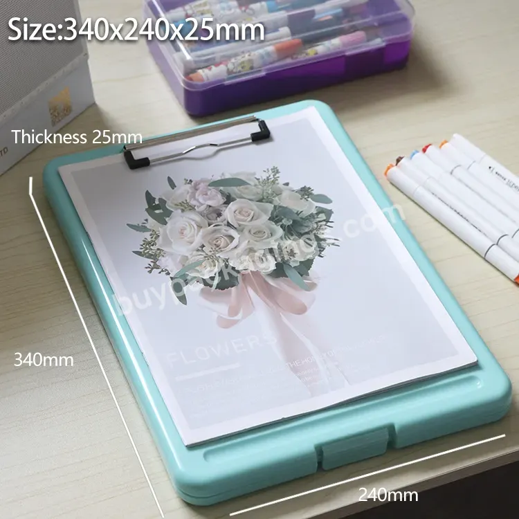 A4 Plastic Storage File Case Document Folders Metal Nursing Clipboard Foldable With Storage Box