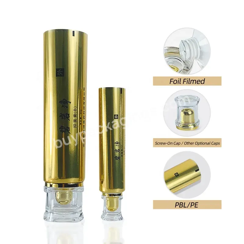 Acrylic Cap Lid Glossy Gold Skin Care Cream Lotion Soft Squeeze Plastic Tube Tubes Container Packaging For Lotion And Cream