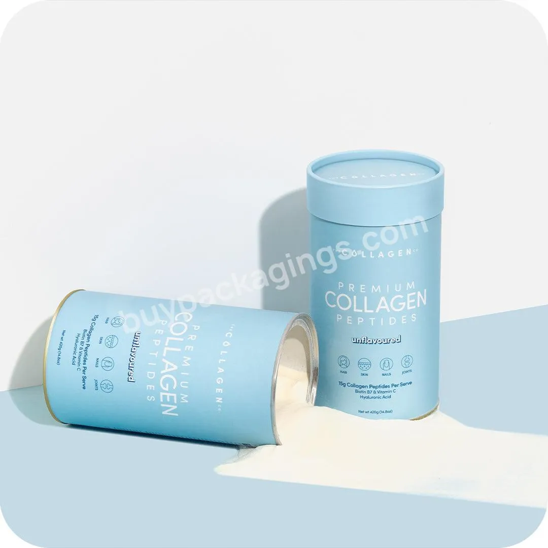 Airtight Cardboard Recyclable Paper Tube with Easy Peel Off Lid for Protein Powder Collagen Custom Design Food Round Packaging