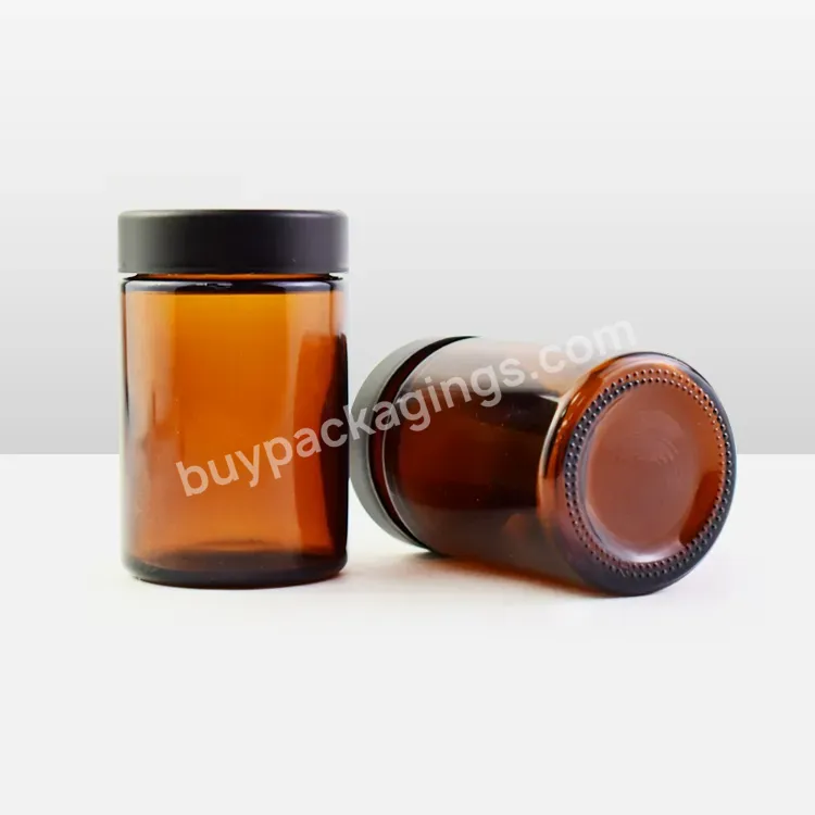 Airtight Storage Best Quality Oil Packaging Matte Frosted Wide Mouth Screw Top Lid Flower Package Amber Glass Jar With Cr Lid