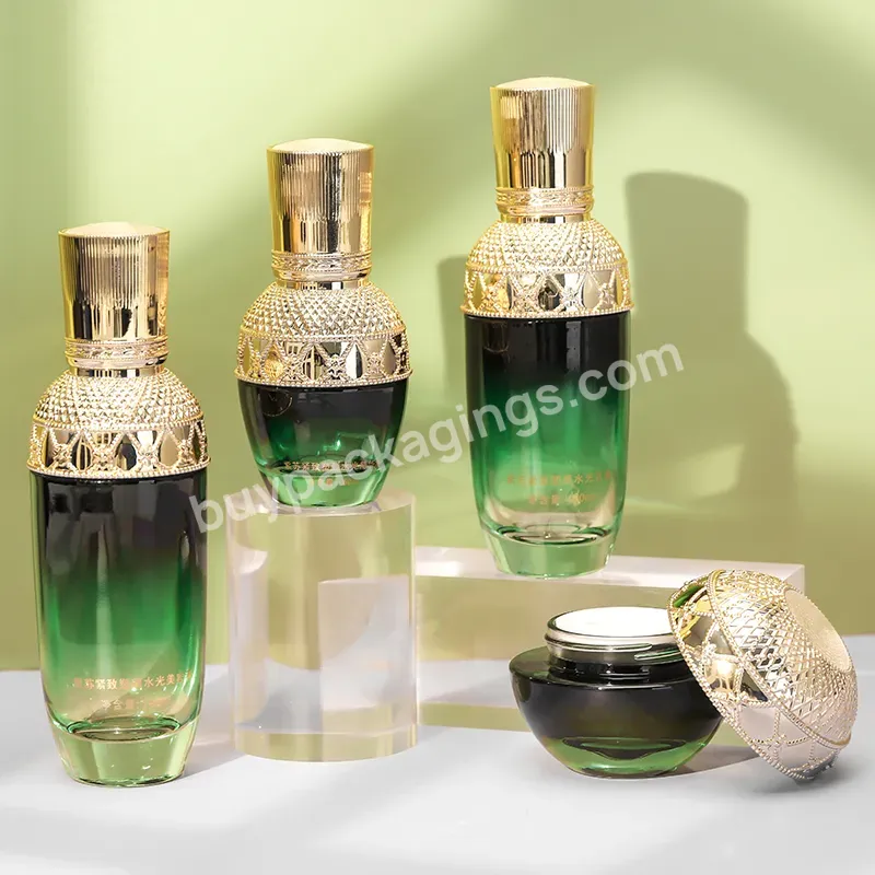 Alibaba Glass Bottles 50ml 120ml 140ml Green Empty Glass Lotion Bottle Set Green 50g Jar Glass Bottle Wholesale Price