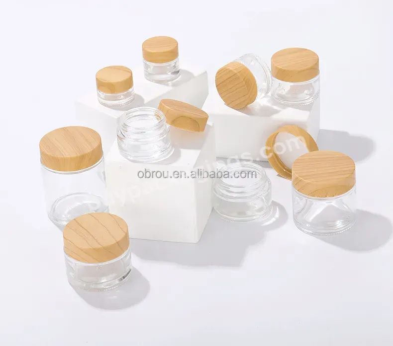 All Sizes 1 Oz 2 Oz 4 Oz 8 Oz Luxury Bamboo Lid Glass Jars Bottle Small Amber Black Cosmetic Cream Clear Glass Jar Wholesale