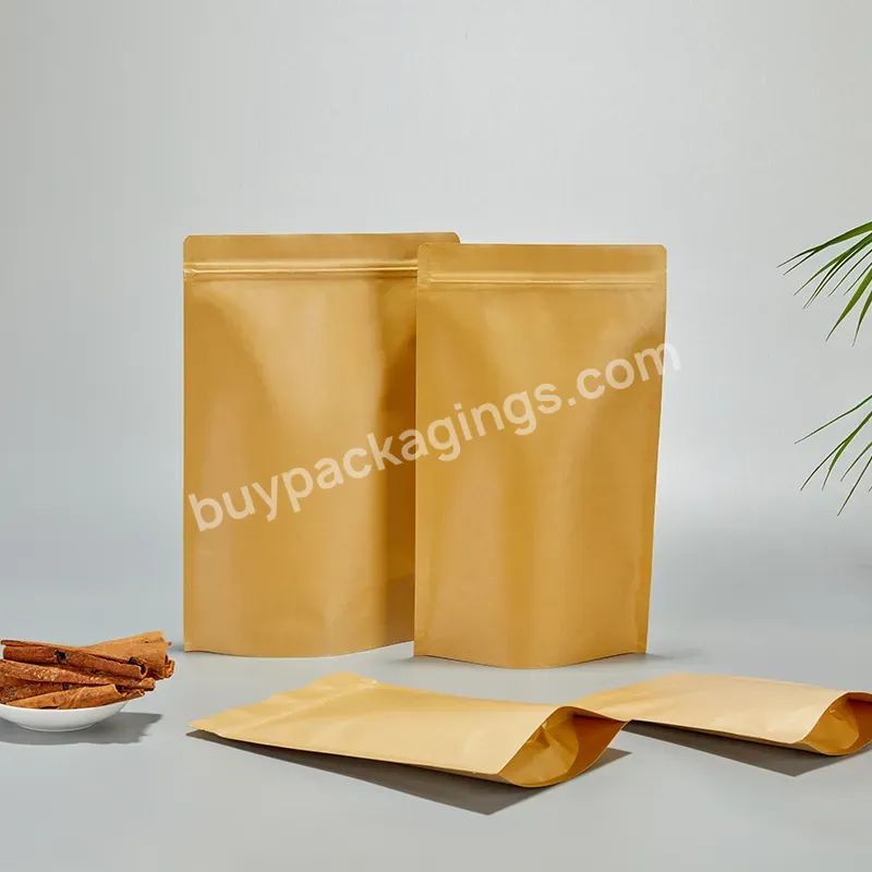 Aluminum Coating Inside Brown Paper Food Bag 9*14+3 Zipper Stand Up Kraft Paper Bag