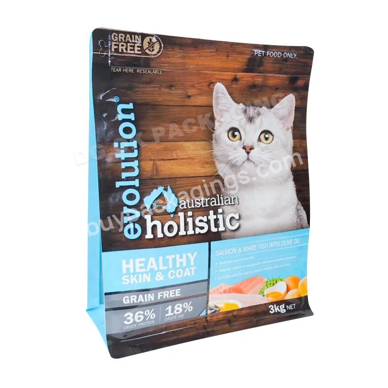 Aluminum Foil 8 Side Gusset Flat Bottom Bag 15kg Plastic Food Package Bag For Dog Cat Pet Portable Feed Bag