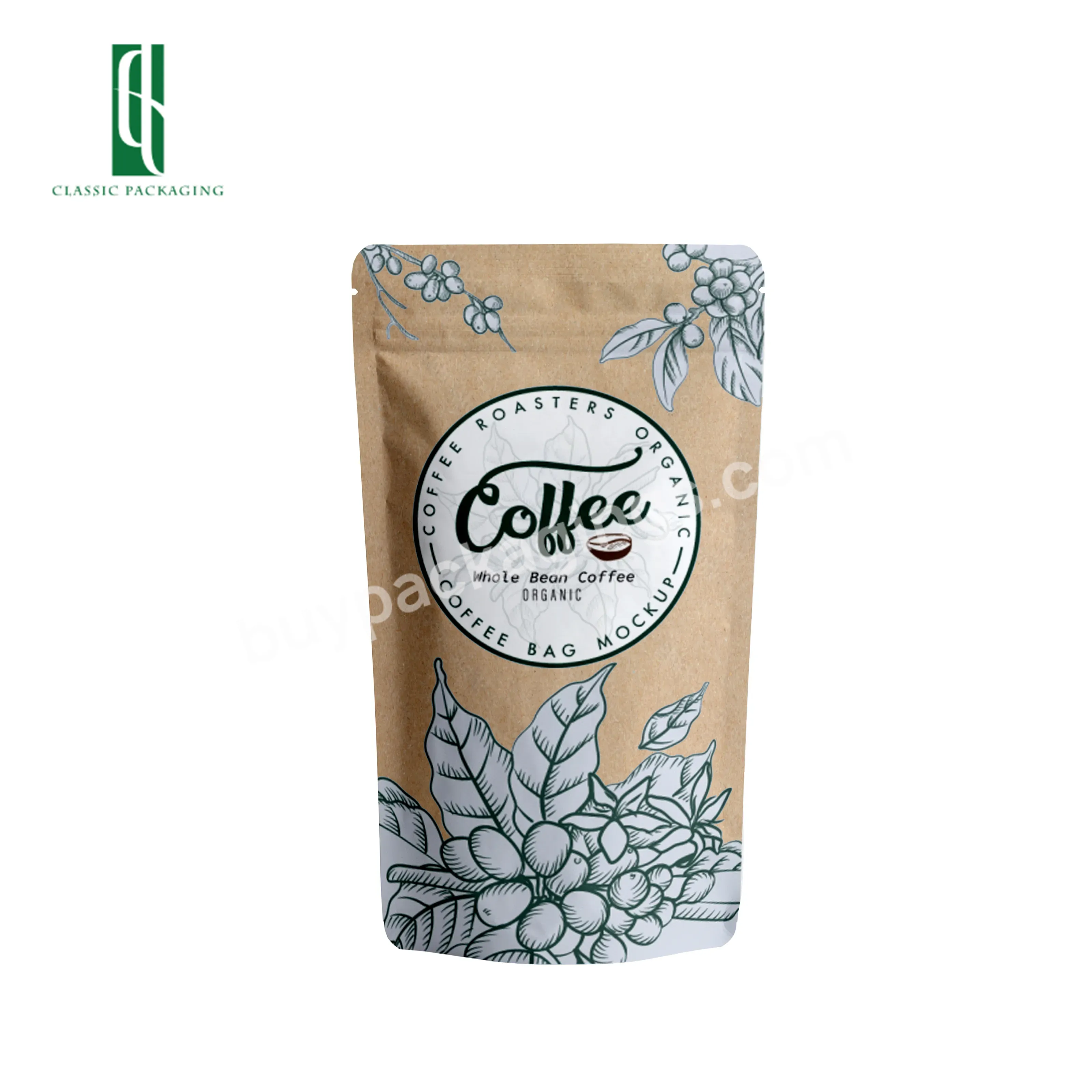 Aluminum Foil Digital Printing Stand Up Paper Bag With Valve Moisture Proof Kraft Paper Coffee Bag With Zipper