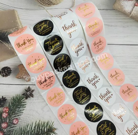 Amazon Custom Logo Printed Roll Adhesive Paper Gold Stamping Round Thank You Seal Label Stickers for Packaging