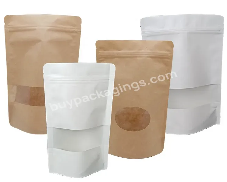 Amazon Hot Sale Biodegradable Zip Lock Kraft Paper Bag With Clear Window For Nut Packing Edible Bags