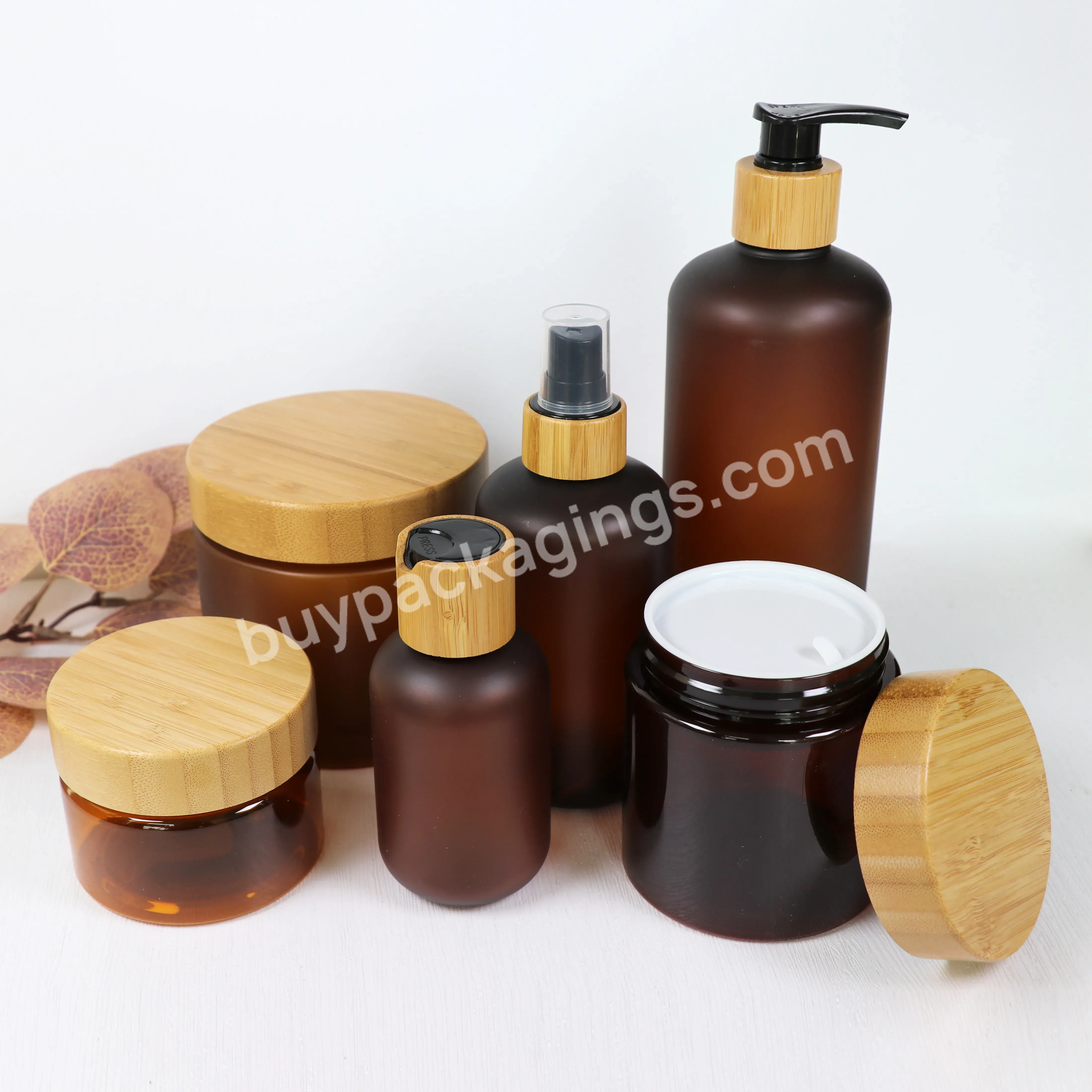 Amber Frosted Plastic Jar 100g 150g 250g With Bamboo Wood Lid For Body Cream