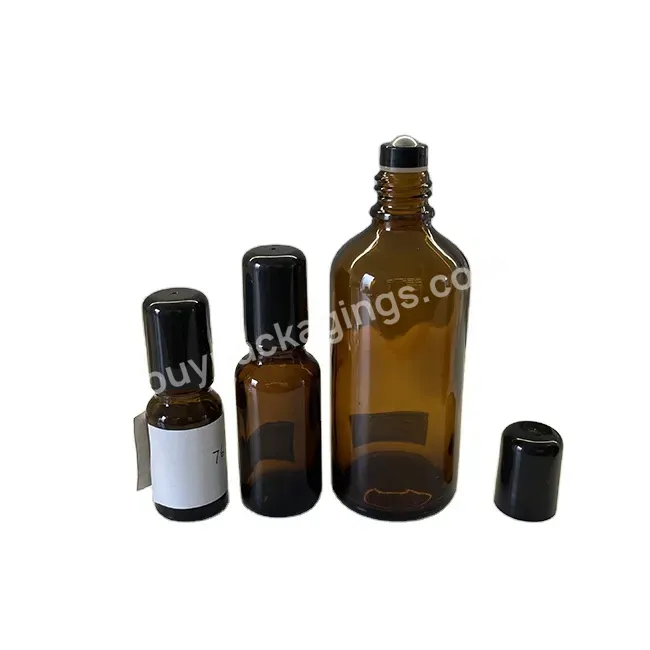 Amber Glass Roll On Bottle Black Screw Lid Essential Oil Roll On Glass Bottle 15g 30g 50g