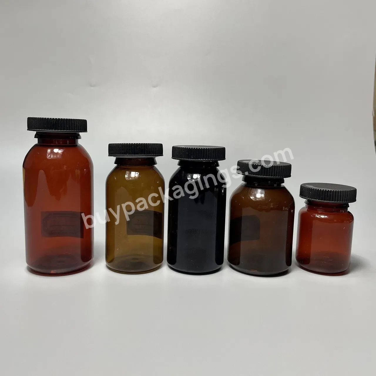 Amber Pill Pharmacy Pet Bottle For Capsules 50ml 100ml 200ml With Pull Ring Lid Tear Off Cap Medicine Plastic Bottle For Vitamin