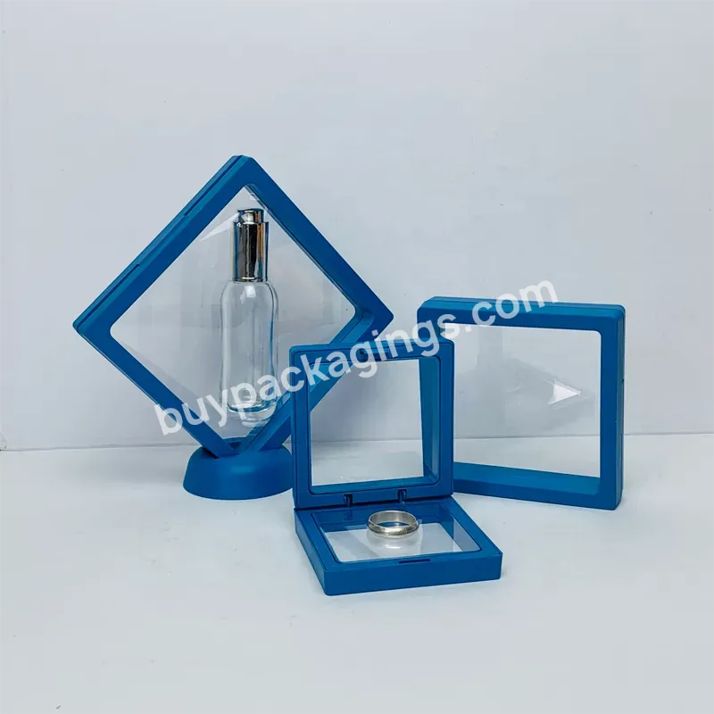 Anti Oxidation Blue 3d Floating Frame Display Stand Holder Jewelry Gem Stone Nail Suspension Show Case Storage Box With Stand - Buy Custom Logo Printing Membrane Commemorative Coin Medallion Display Box,2021 Hot Selling Transparent Jewelry Display Bo