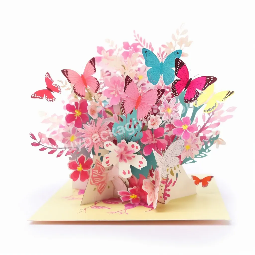 Artificial Colorful Bouquet Hot Sale Greeting 3d Pop Up Card For Birthday Gift Mother Cards