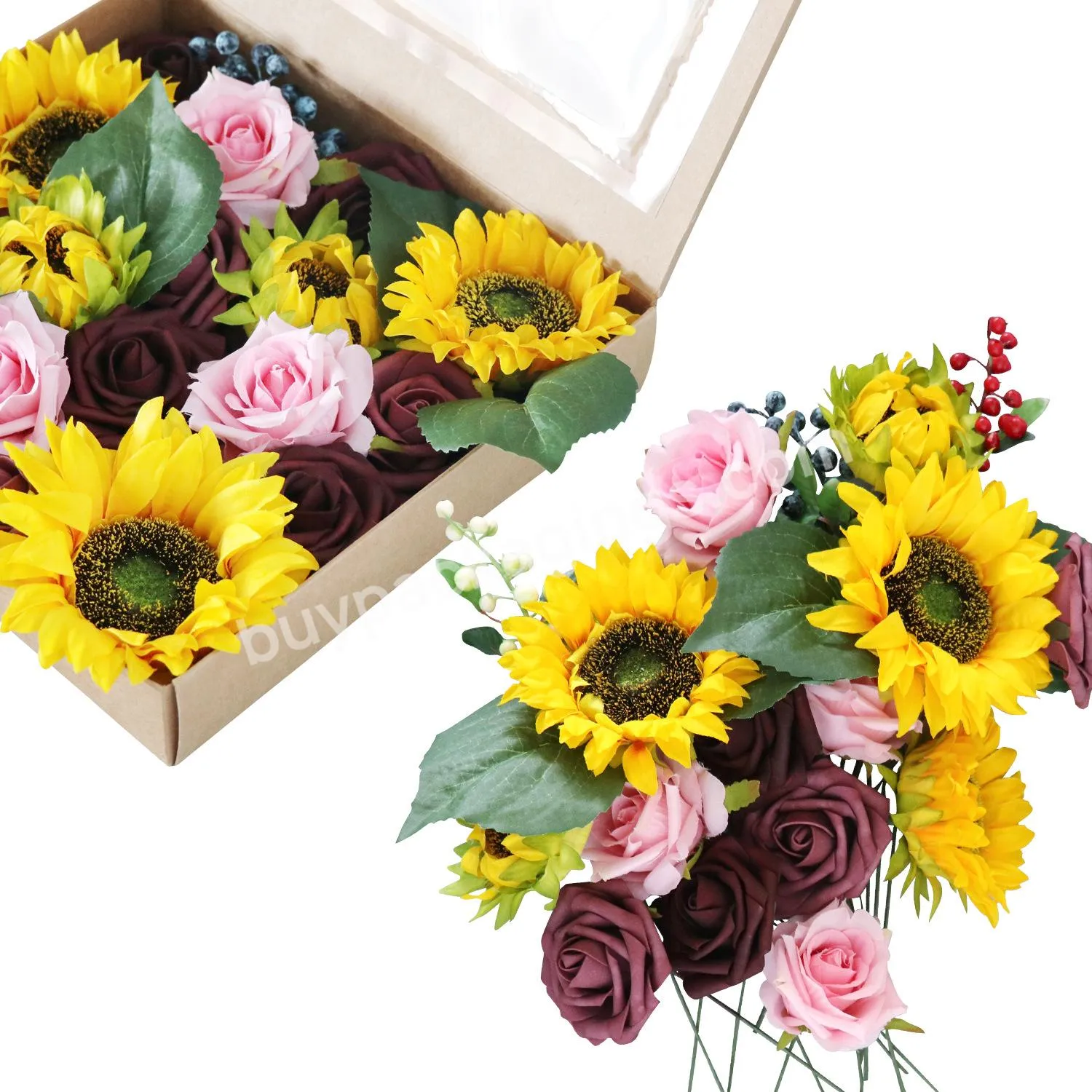 Artificial Roses & Sunflower Mix Flower Box DIY Foam Flower Bouquets