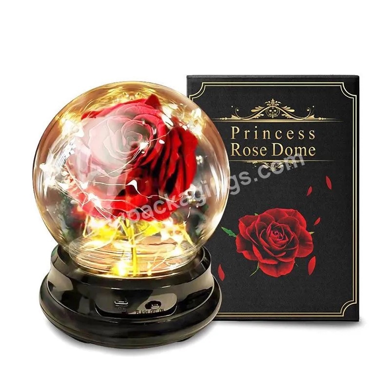 Artificial Valentine's Day Gifts enchanted Golden Rose Led Lamp Rose in Glass Dome Decorative Flowers With lights