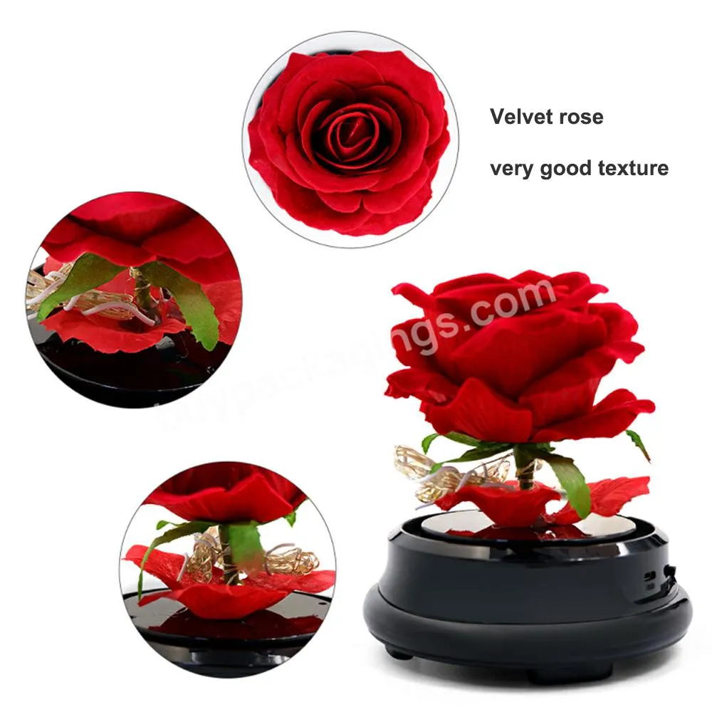 Artificial Valentine's Day Gifts enchanted Golden Rose Led Lamp Rose in Glass Dome Decorative Flowers With lights