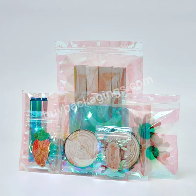 Baggies Plastic,Holographic Stand Up Pouch Mylar Bags With Window,Jewelry Packaging Ziplock