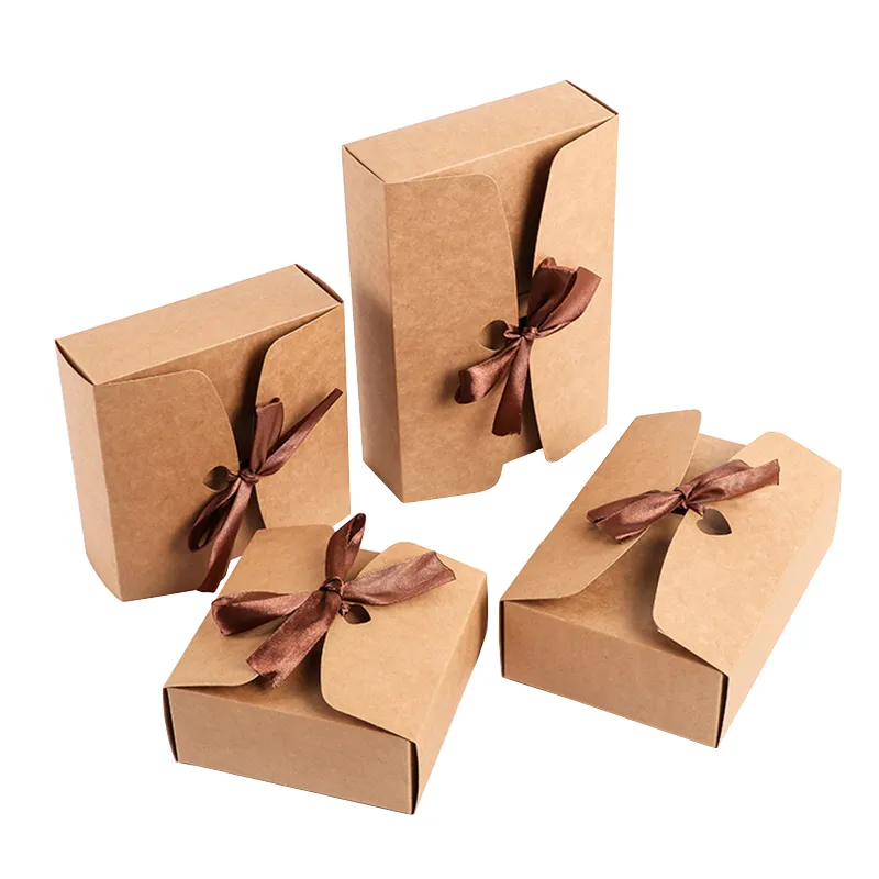 Baking food moon cakes dessert packaging kraft paper boxes  general style general folding paper gift box with ribbon