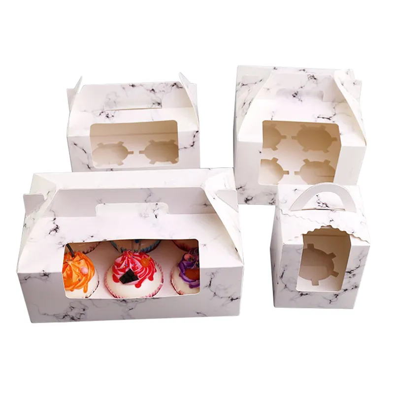 Baking packaging carry cupcake paper window box in bulk packaging wedding dessert pastry  cake gift box with paper handle