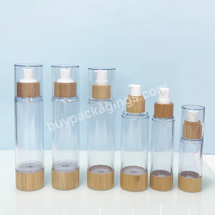 Bamboo Airless Bottle 50ml 100ml Cosmetics Packaging Bamboo Transparent Airless Pump Bottle Supplies