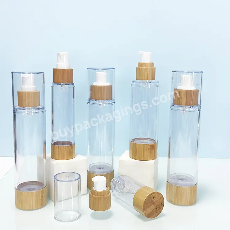 Bamboo Airless Bottle 50ml 100ml Cosmetics Packaging Bamboo Transparent Airless Pump Bottle Supplies