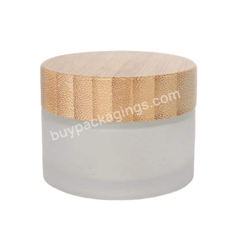 Bamboo Cap Cosmetic Packaging Suppliers Frost White Glass Cosmetic Cream Jar 30g Plastic Jar Clear