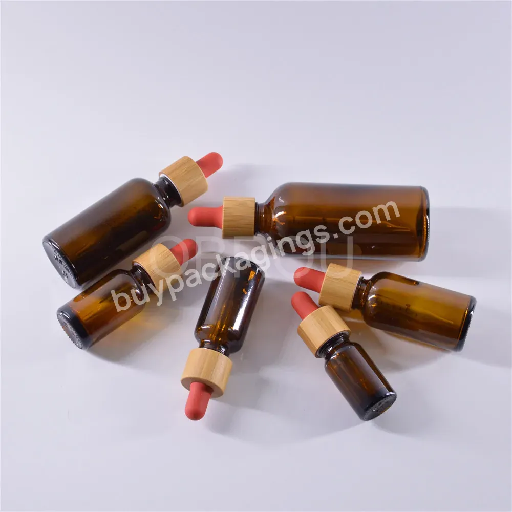 Bamboo Cap Dropper Bottle With Graduated Glass Pipette Size 5ml To 100ml Liquid Essential Oil Amber Glass Dropper Bottles