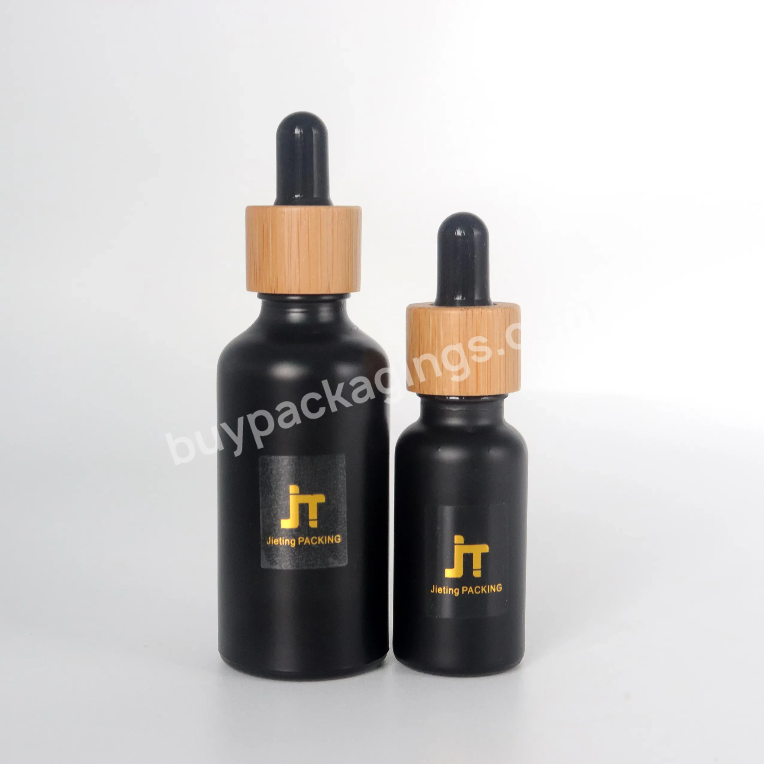 Bamboo Cap Frosted Matte Black 30ml Tincture Bottles Glass Serum Bottle 1oz Cosmetic Essential Oil Dropper Bottle