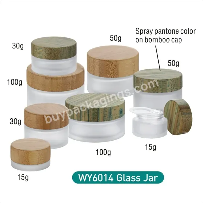 Bamboo Cap Glass Jar Eco-friendly Cosmetic Container For Skincare Cream 15/30/50/100g