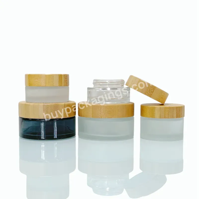 Bamboo Cap Skincare Body Lotion Cosmetic Packaging 30g 50g 100g Glass Empty Container Frosted Cream Jars With Lid