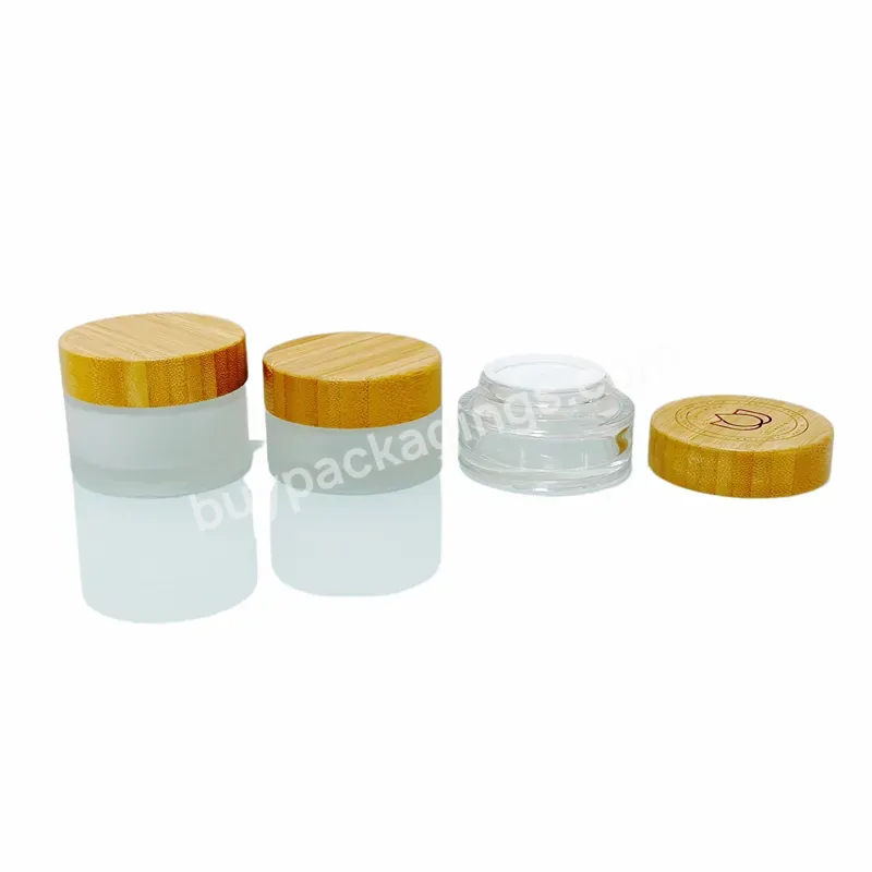 Bamboo Cap Skincare Body Lotion Cosmetic Packaging 30g 50g 100g Glass Empty Container Frosted Cream Jars With Lid