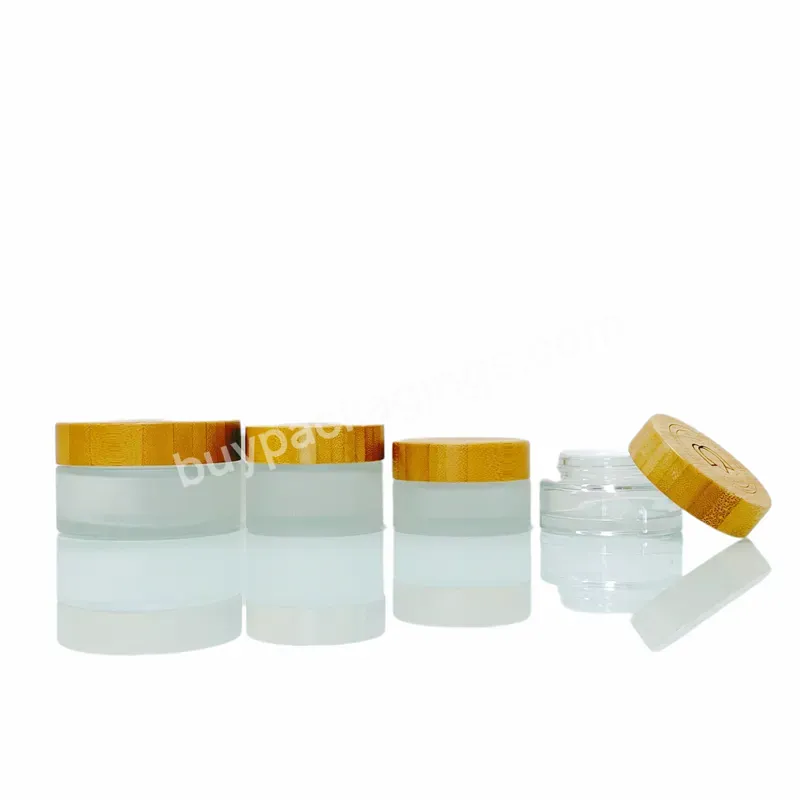 Bamboo Cosmetic Glass Jar Hot Sale Cosmetic Glass Jar Frosted Clear 50g 100g Glass Cream Jar With Bamboo Lids