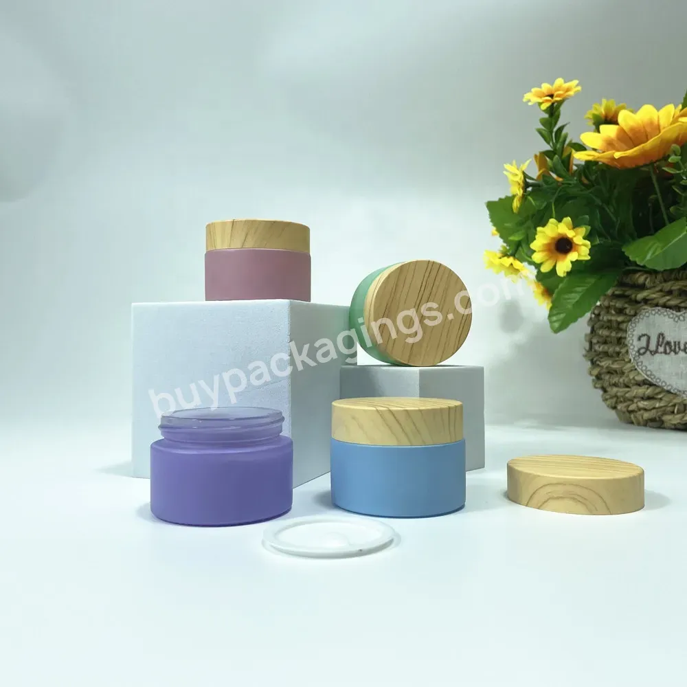 Bamboo Cosmetics Packaging 20g 30g 50g Frosted Glass Spray Lotion Pump Dropper Bottles Cream Jars With Bamboo Lid