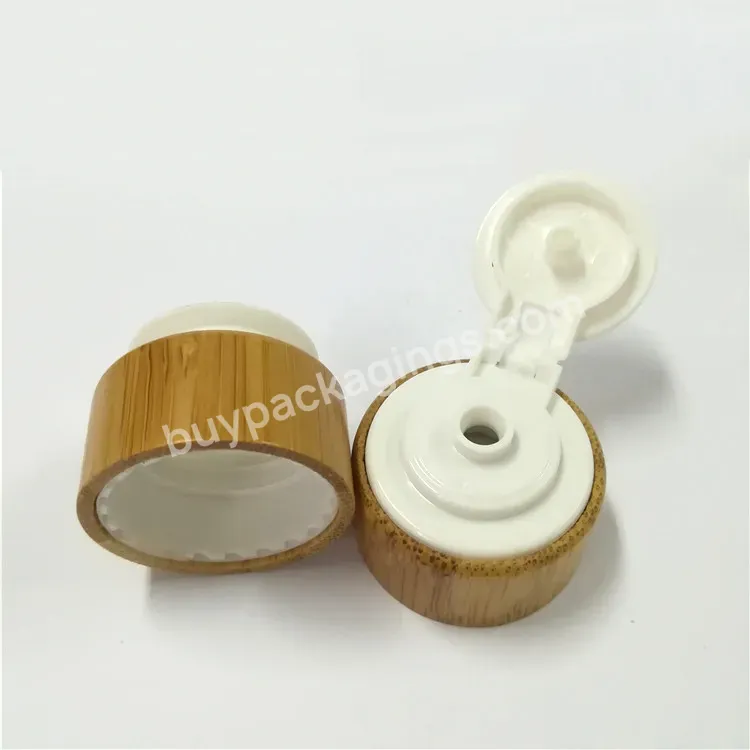 Bamboo Flip Top Cap 28mm Plastic Screw Cap With Bamboo Outer